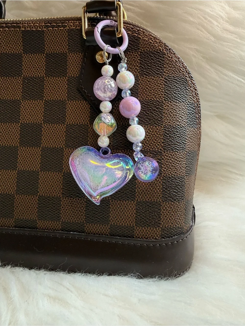 Purple Iridescent Heart  Bag Charm Keychain Keyring